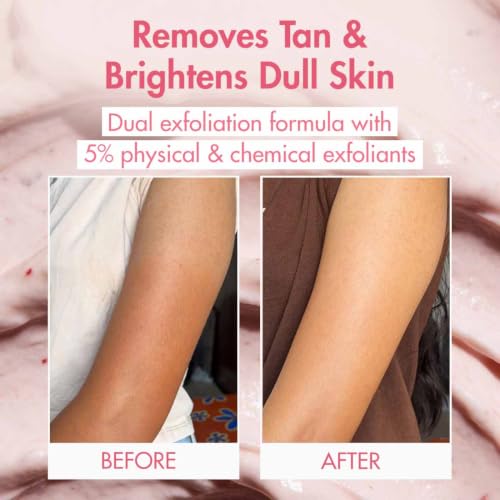 Image of mCaffeine Dual Action Guava De-Tan Body Scrub with 5% Natural & Chemical Exfoliants | Glycolic, Lactic & Salicylic Acid | Reduces Tan & Brightens Skin | Fruity, Guava Fragrance - 175g