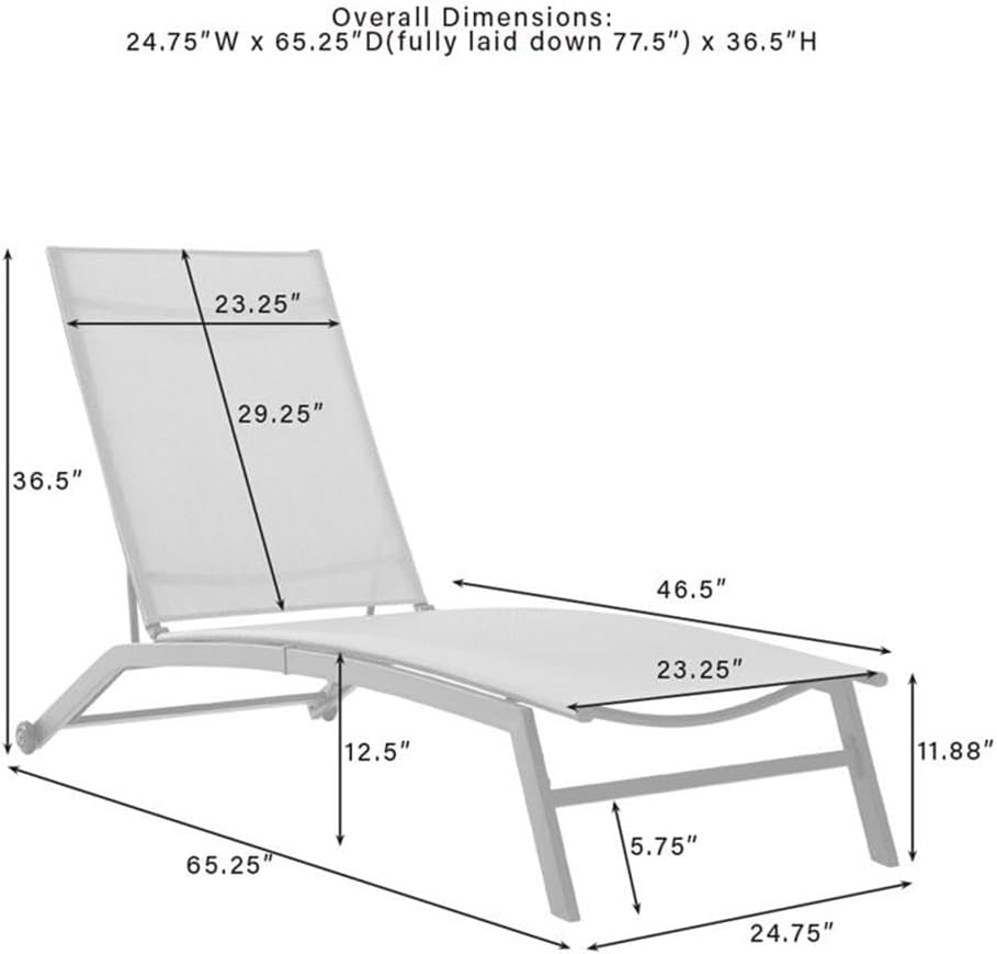 Pemberly Row Steel Sling Chaise Lounge, Gray & Matte Black Finish, Adjustable 6-Position Backrest, All-Weather Textilene Fabric, Set of 2 Outdoor Patio Loungers with Wheels, 36.5"H x 24.75"W x 77.5"D