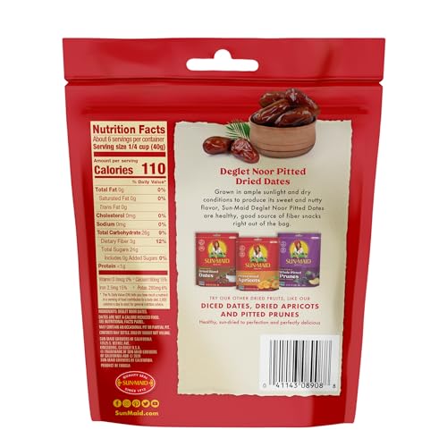 Image of Sun-Maid Deglet Noor Pitted Dried Dates - (Pack of 10) 8 oz Resealable Bag - Pitted Deglet Noor Dates Dried Fruit Snack for Lunches, Snacks, and Natural Sweeteners