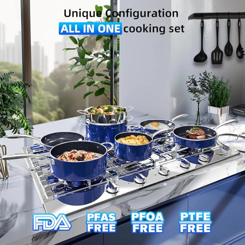 Deluxe DUXANO 14PC Healthy Pots and Pan With 9H Anti-scratch Coating, 2-Layer Non-Stick Ceramic&PFAS Free, Sensitively&Evenly Induction Cooking, Enhanced Flavor with Infrared Cookware, Dishwasher Safe - Image 3