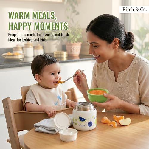 Image of Birch & Co. Baby Feeding Bowl and Spoon Set, Stainless Steel Food Bowls - 320ml, 304 Stainless Steel Baby Food Container with Double Wall Vacuum Insulation, BPA-Free Leak-Proof for School & Travel,Green