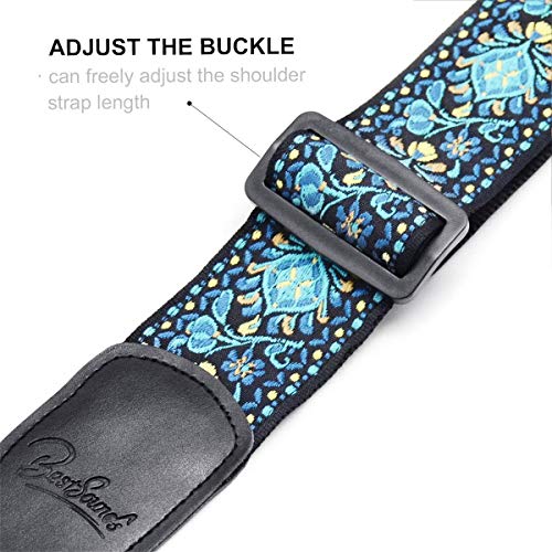 Guitar Strap, Vintage Embroidered Cotton Strap With Genuine Leather Ends For Acoustic And Electric Guitar, Bass Guitars #TOP2