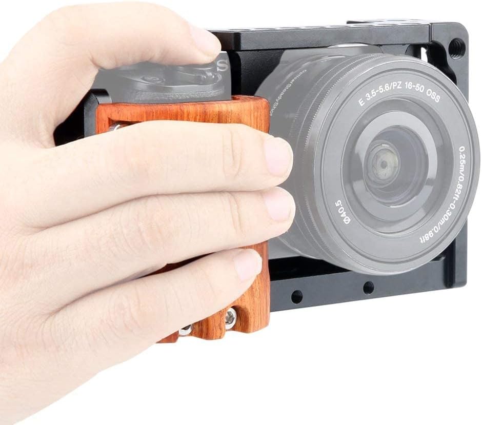 NICRYRIG Cage Kit for A6400 A6500 Sony Mirrorless Camera, with Wooden Handle Grip M2.5 Screw - 110