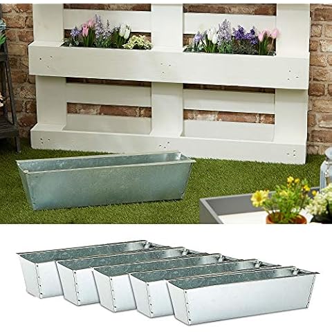 Zinc Plant Box for Euro Pallets 38 x 13 x 9 cm Set of 6 Cover