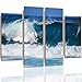 Produktbild Feeby Frames, Wandbild - 4 Teile - Deko Bilder, gedrucktes Bild, Deco Panel, Foto, Kunstdrucke, Typ B, 120x100 cm, Surfer, Surfbrett, Sport, Mann, Welle, Wasser, BLAU