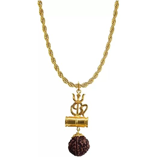 Om Trishul Pendant Necklace Gold Plated