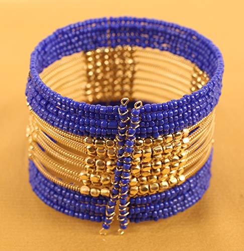 Image of Touchstone Indian Colorful Bead Bracelet Bollywood Beaten Metal Beads Openable Broad Cuff Bracelet in Gold or White Tone for Women.
