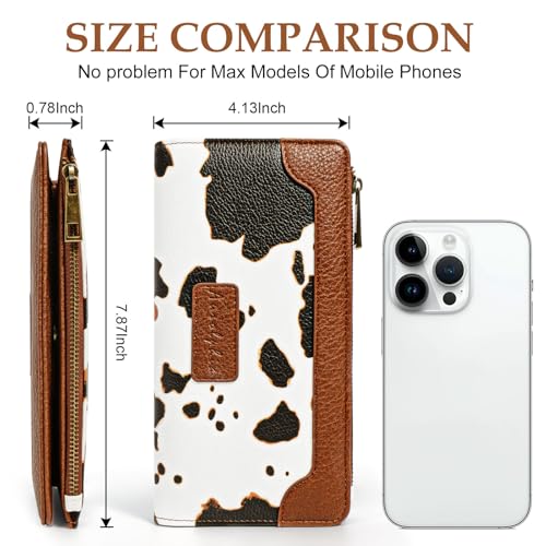 Western Wallet Cow Printed Wallets Women for Cash, Credit Card Ladies Leather Womens Slim Wallet with Zipper Gifts Brown3