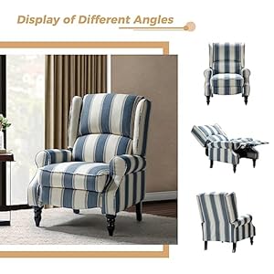 Hulala home upholstered wingback recliner chair set of 2 small adjustable footrest push back single reclining sofa mid century modern lounge armchair for living room bedroom readingstripe navy  urban country home decor