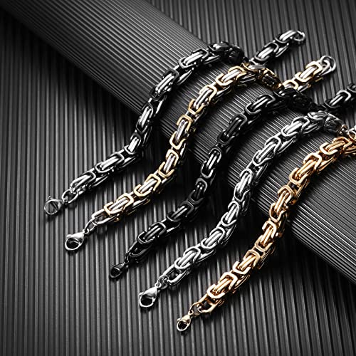 Jqwl Flat Byzantine Bracelet 8Mm Wide Stainless Steel Punk Cool Link Bracelet Chunky Heavy Chain Fashion Curb Cuban Chain Bracelet For Men Women Boys Water Resistance (Gold, 9Inch) #TOP4