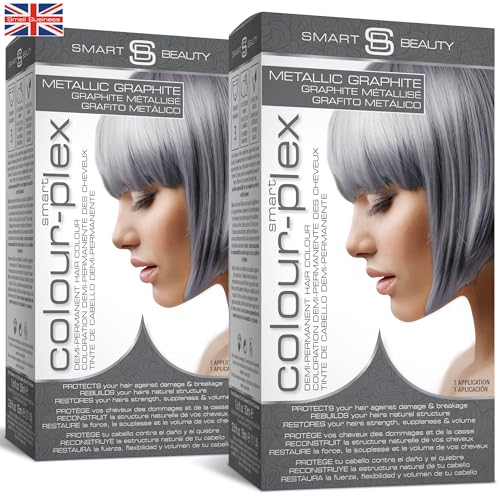 Metallic Graphite Grey Hair Dye Demi-Permanent, Grey Toner for Bleached Hair, Plex Hair Care, Vegan Hair Dye & Cruelty-Free, Grey Coverage, Silver Grey Hair Colour by Smart Beauty (pack of 2)