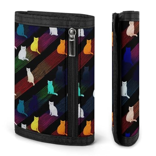 Colorful Cat Silhouette Print Wallet for Men, 8 Credit Card Holder Slim Minimalist Front Pocket Small Mens Bifold Wallets2