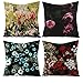Lieson Fodere Cuscini Divano, Copricuscino Esterno 45x45 CM 4 Pezzi Federe per Auto Colorato Fiorellino di Fiori di Rosa, Lino