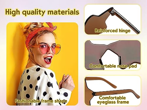 24pc Heart Shaped Sunglasses Set, Rimless Star Shape Sunglasses, Transparent Colorful Frameless Glasses for Party Cosplay3