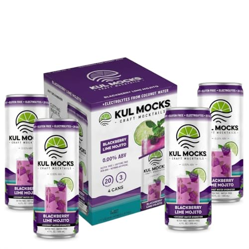 KUL MOCKS Non Alcoholic Mocktails – Canned Mocktails - Low Calorie Non Alcoholic Drinks - Zero Proof Cocktails - NEW & Improved Flavor with Coconut Water – Dry January (Blackberry Lime Mojito)