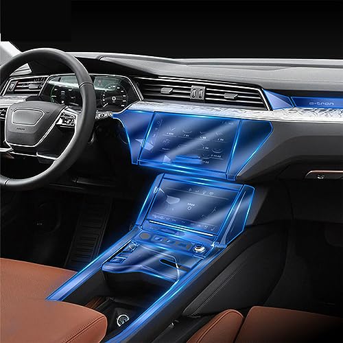 PACSCI Tablero de Instrumentos Transparente del Coche Pantalla de navegación Película Protectora Interior Consola Gear Sticker Set, para Audi Etron 55 Quattro 2020