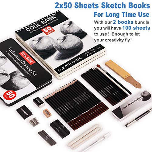 image for COOL BANK 52 Piece Professional Drawing Set with 2 x 50 Page Drawing P
