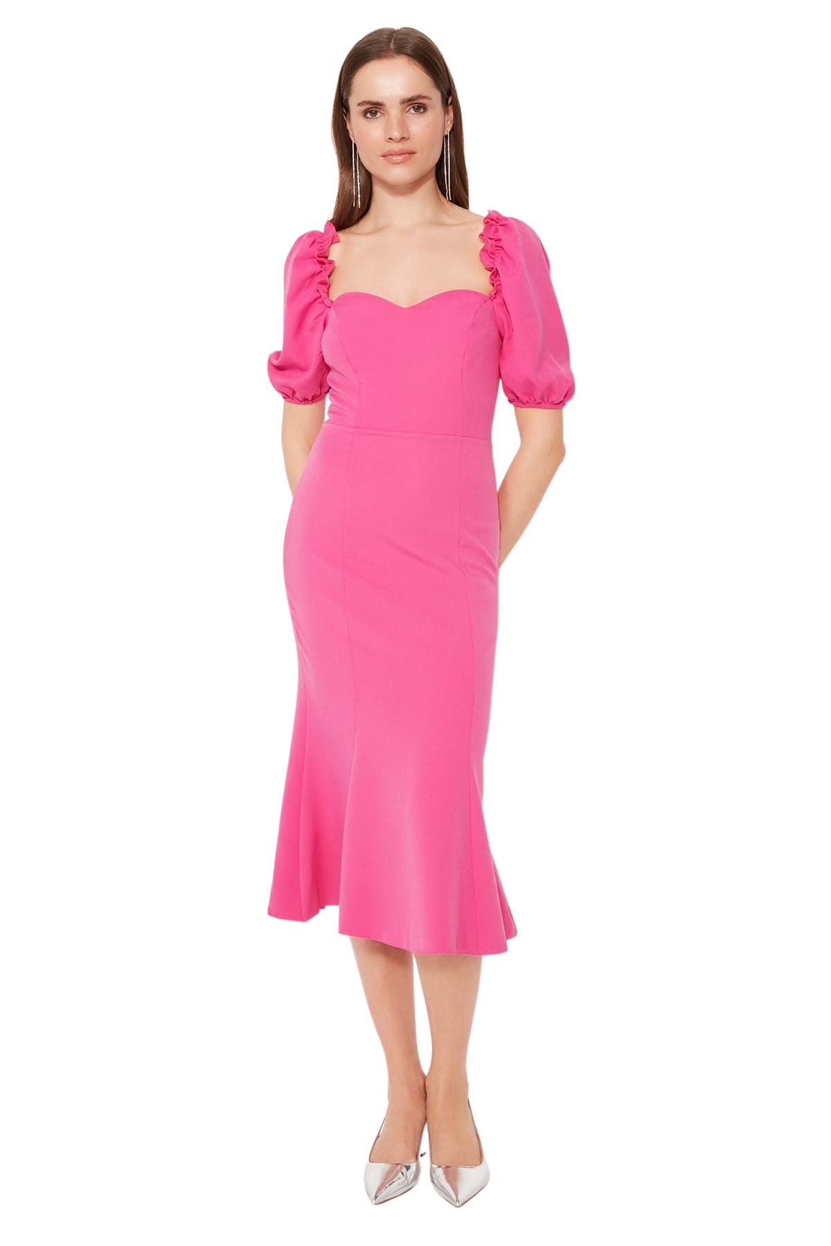 Trendyol Women Party Midi Bodycon Fitted Woven Dress Vestido Tejido Ajustado básico a Media Pierna de Fiesta para Mujer