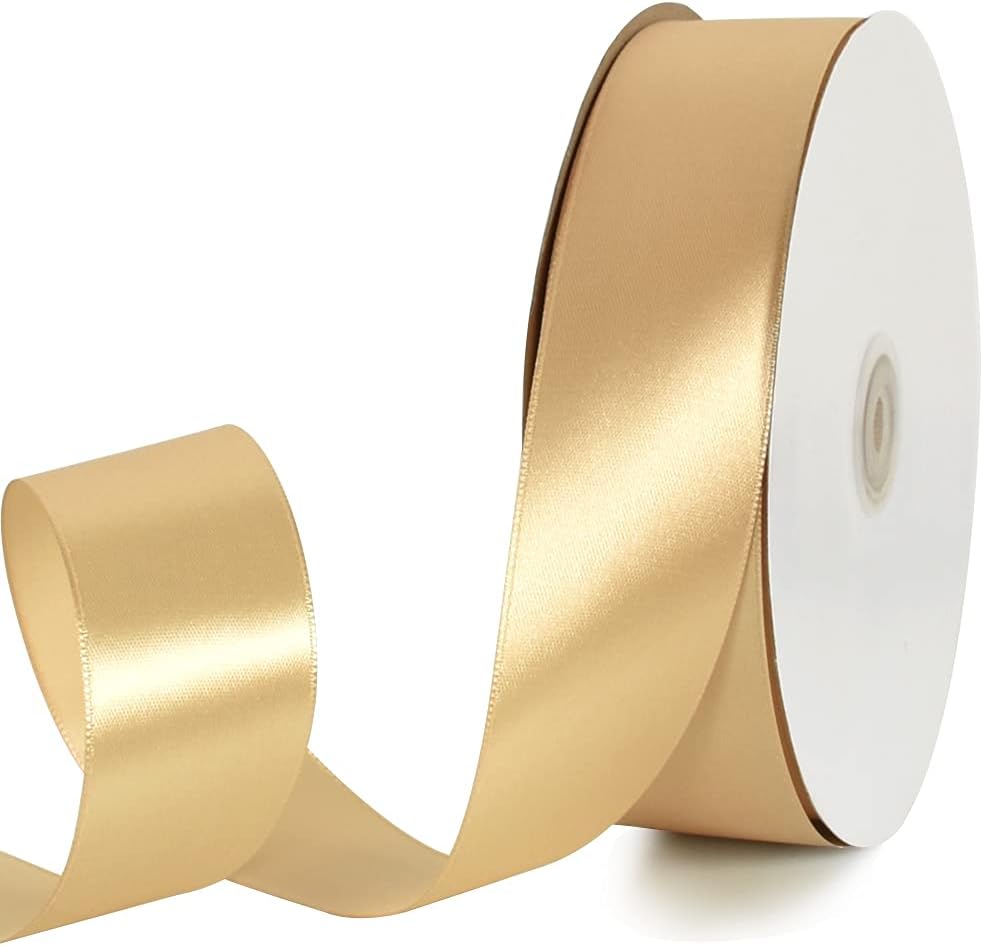 Gold Satin Ribbons - 1-1/2 Inch 100 Yards Satin Ribbons for Gift Wrapping Flowers Bouquets Wrapping for Chair Sash Birthday Valentine's Day Wedding Christmas Party Decorations