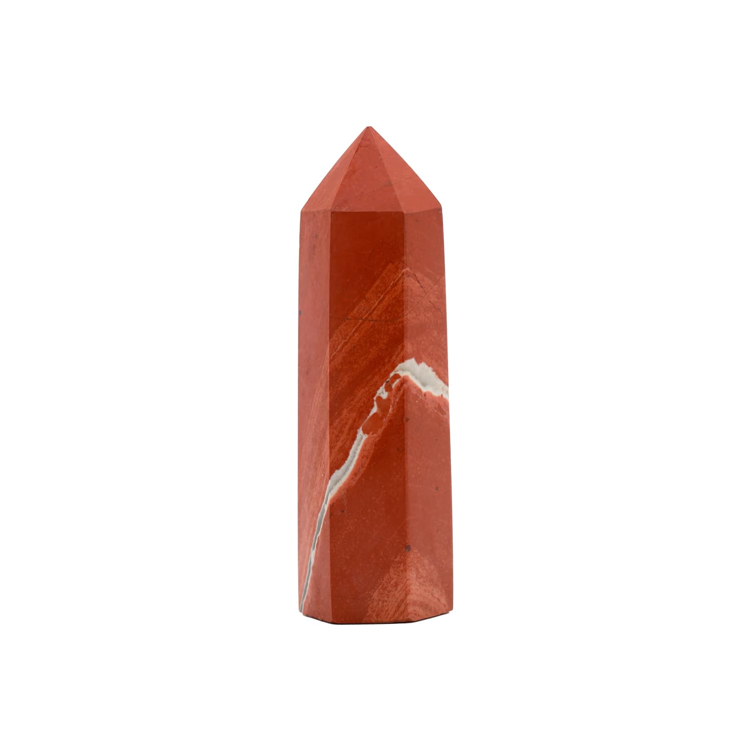Angelstones Natural Red Jasper Gemstone Healing Crystal Hexagonal Pointed Reiki Chakra Faceted Prism Wand Carving Stone Figurine Home Decor