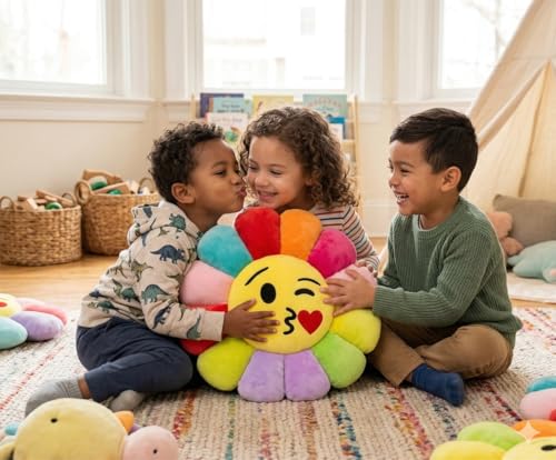 Image of HUG 'n' FEEL SOFT TOYS Flower Emoji Plush Toy - Cute Soft Stuffed Emoji Pillow for Kids, Girls & Boys - Birthday Gift & Room Decor