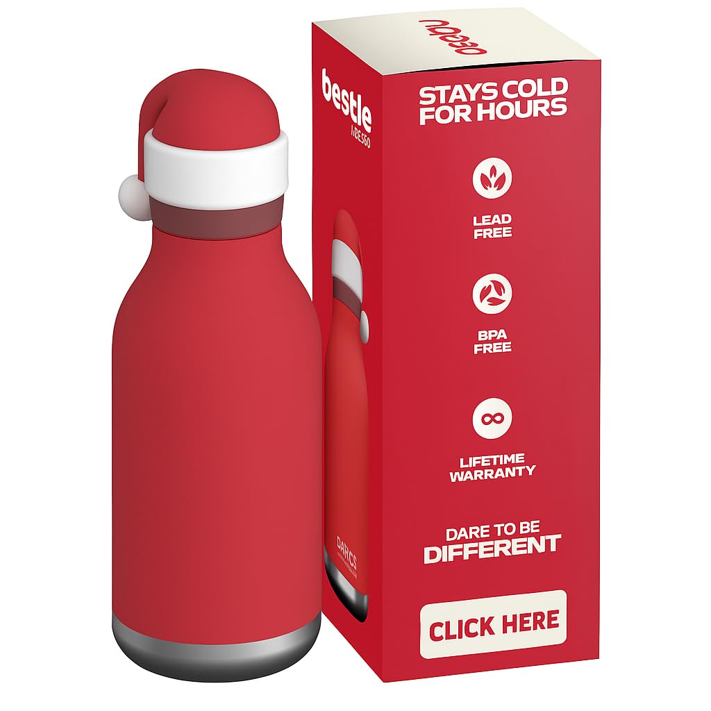 asobu Bestie Santa Insulated Flip Straw Bottle for Kids Stainless Steel Leakproof 500 ml