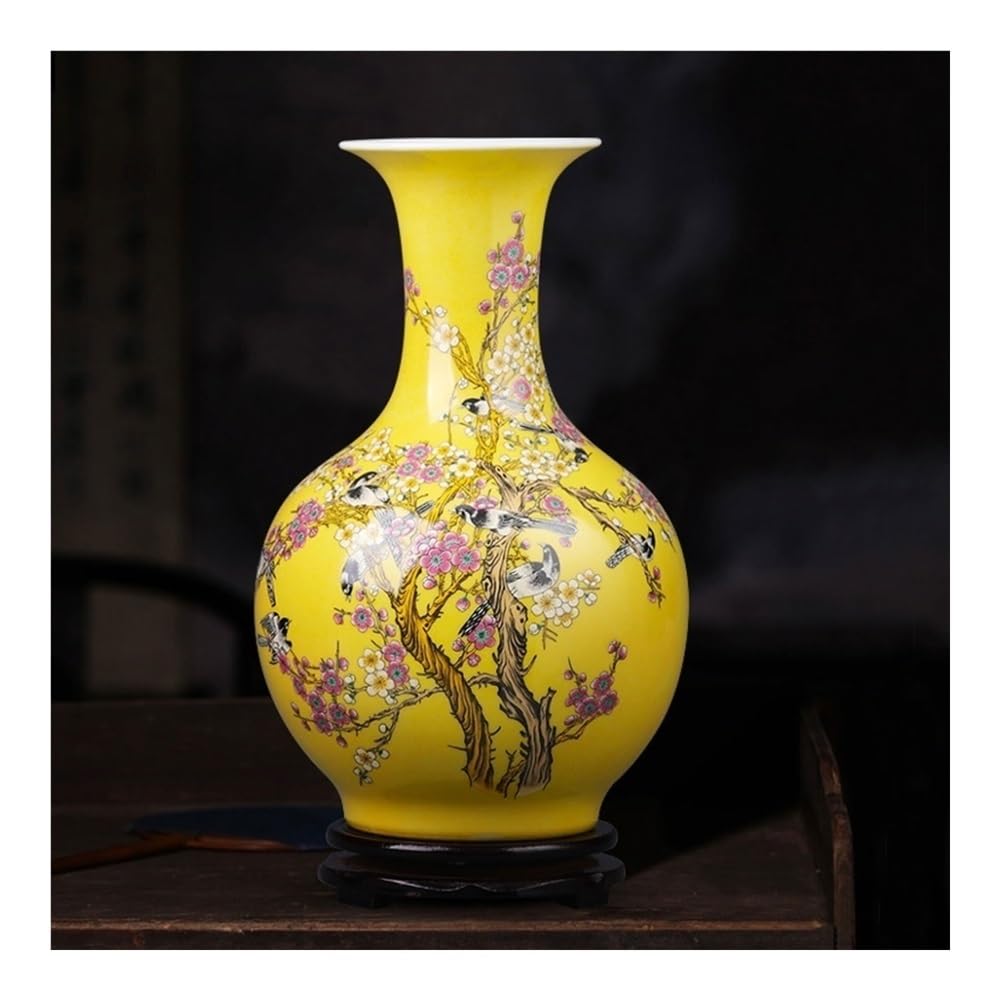 Wazon, Ceramiczny wazon z ozdobą: żółty, doceniany element aranżacji kwiatowej do salonu,do dekoracji