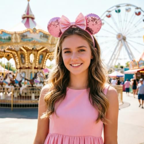 Image of DRESHOW Mouse Ears Bow Headbands Minnie Ears Headband Glitter Party Decoration Cosplay Costume for Women