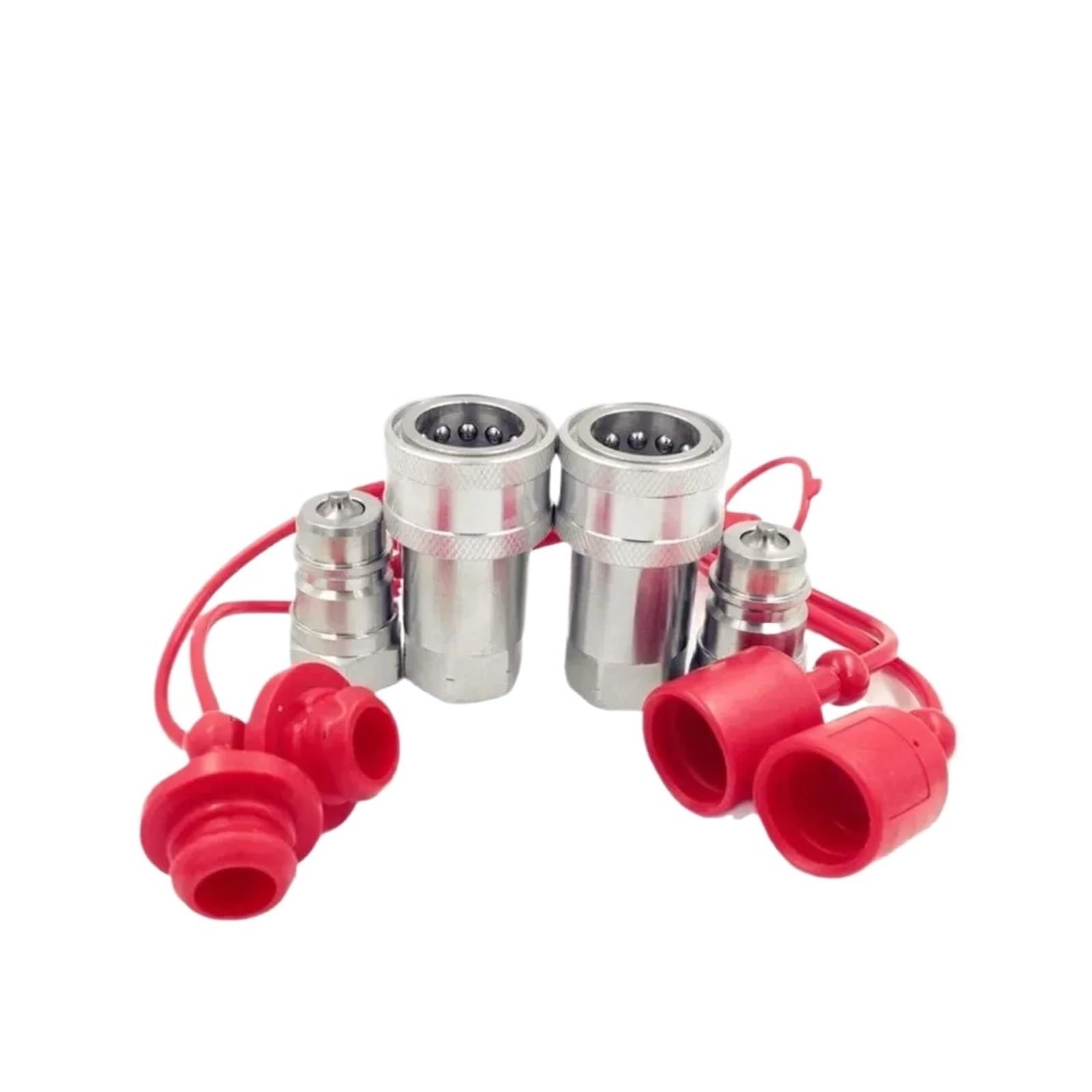 2Sets 7241-A Hydraulic Quick Connect Coupler 1/2 1/4 3/8 Fittings with Caps(NPT3-8)