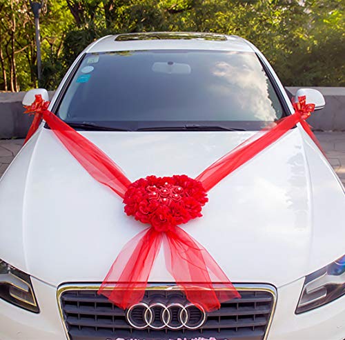 RAILONCH - Ruban de décoration de mariage pour voiture - Grand nœud - Fleur de voiture Cover