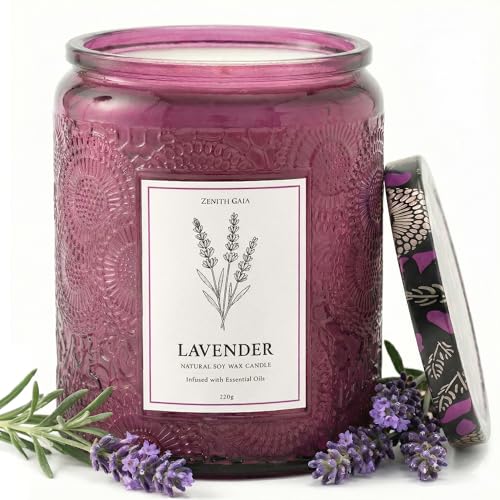 Zenith Gaia Duftkerze Lavendel aus natürlichem Sojawachs Sanft blumiger Lavendelduft zur Entspannung Vegane Aromakerze im Glas 220 g Geschenk für Frauen Ruhe & Achtsamkeit