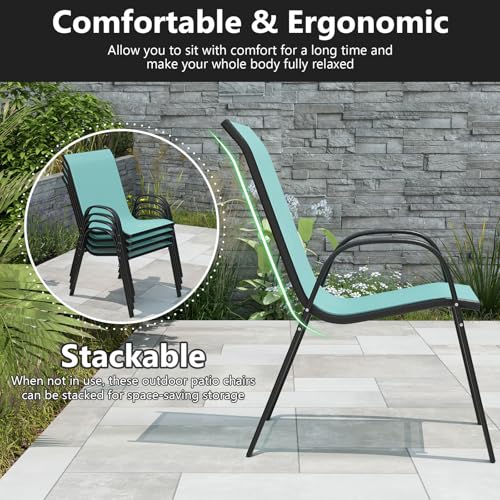 Image of Giantex Patio Chairs Set of 2, Stackable Outdoor Dining Chairs with Breathable & Quick-Dry Fabric & Armrests for All Weather, Lawn, Backyard, Poolside,Porch, Deck, 330 LBS Capacity (Turquoise Blue)