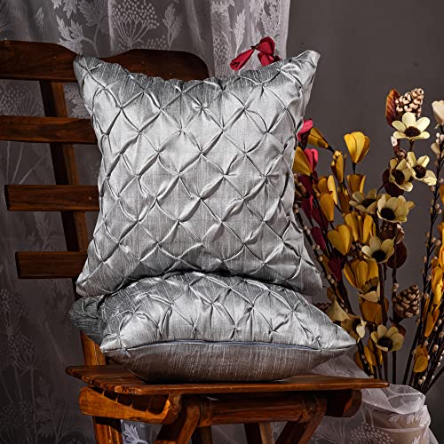 SCARLETT LINENS Gray Pillow Shams 16x16 Set of 2 | Decorative Handmade Pillow for Couch | Pinch Pleated Pillow case | Silver Grey Euro sham Covers | Outdoor Farmhouse Pillow