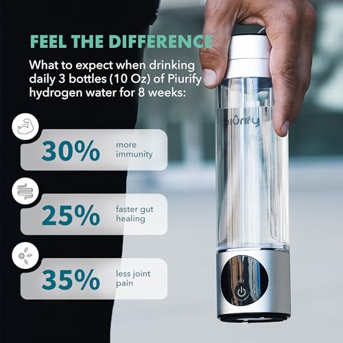 Image of PIURIFY Hydrogen Water Bottle Generator | 6300+ PPB in 3 Cycles | 10 oz | Extended Warranty | USA Certified | SPE /PEM Tech | Portable | Silver