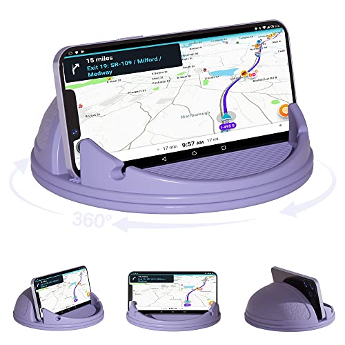 Loncaster Car Phone Holder Mount, [Horizontal 360° Rotatable] Silicone Phone Mount for Car Dashboard, Hands Free Cell Phone Holder Compatible with iPhone 14 13 12 Pro Max Samsung Phones (Purple)