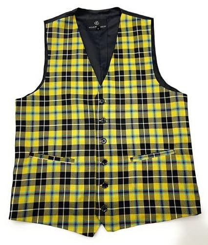 Scottish Essence Men's Cornish National Tartan Waistcoat, Yellow And Black Plaid Pattern, Six Button Design, Traditional Scottish Style (Uk, Alpha, M, Regular, Regular, )