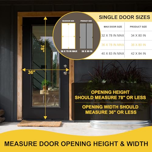 Magnetic Screen Door -Fit for Door Size:36x78 Inch,Screen Door Size 38"x80",Hands Free Mesh Partition,Heavy Duty Curtain Keeps Bugs Out, Frame Hook & Loop, Pet and Kid Friendly