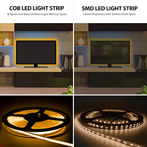 Ocona Cob Led Light Strips,16.4Ft/5M Ultra Bright(480Leds/M) Flexible Led Strip Lights With Rf Remote And 12V Power Supply,Cri 90, Led Lights For Bedroom, Tv Backlight, Kitchen, Bar #TOP2
