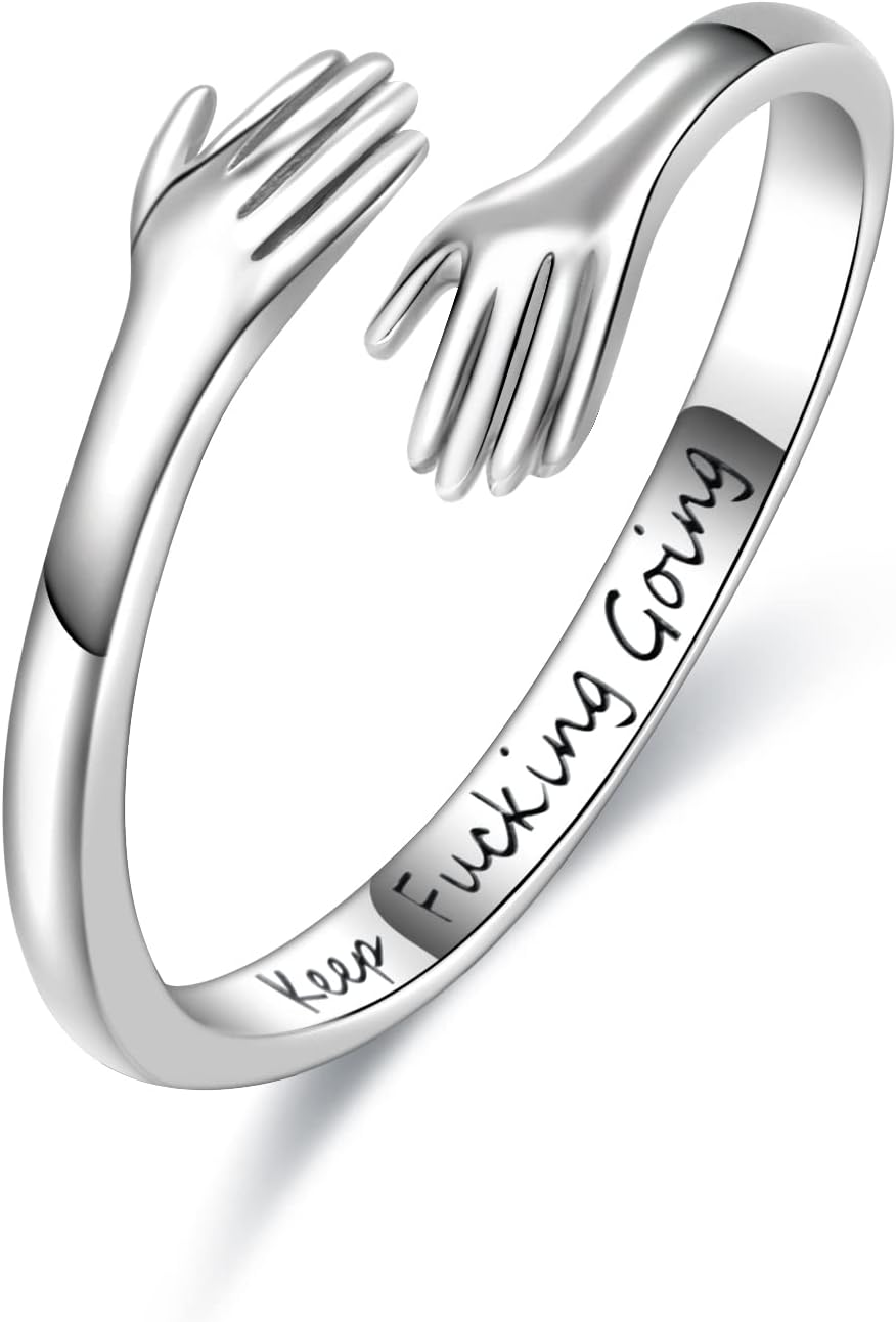 Hug Ring Come to My Arms Sterling Silver Hugging Ring with Inspirational Words Ring Adjustable Size for Women