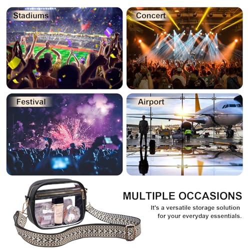 Image of Fibrdoo Clear Bag Stadium Approved, Leather Clear Crossbody Purse Bag for Concerts Sports Events Festivals