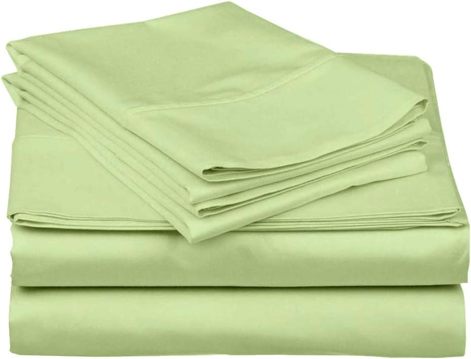 ARlinen 4 Pcs Sheet Set -100% Cotton 400 TC- 1 Flat Sheet + 1 Fitted Sheet with Deep Pocket + 2 Pillowcases (Sage Solid - King Size)