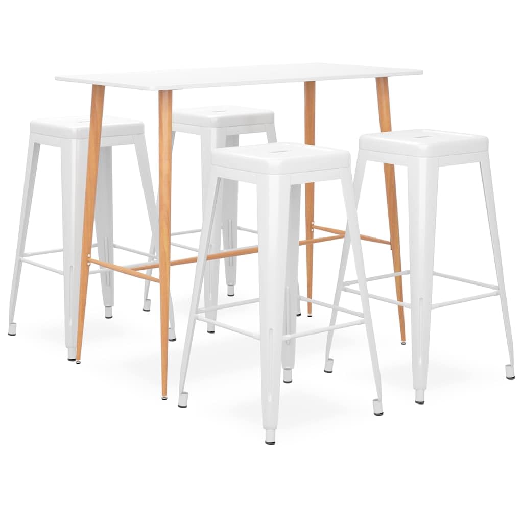 Ensemble Table de Bar avec 4 Tabourets Métal Blanc 5 Pièces