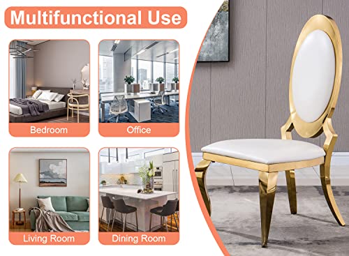 Goderfuu Dining Chairs Set Of 2 - White Leather Upholstered Dining Chairs With Gold Stainless Steel Legs, Kitchen Dining Room Chairs With Oval Back, Luxury Dining Chairs Accent Chairs Side Chairs #TOP4