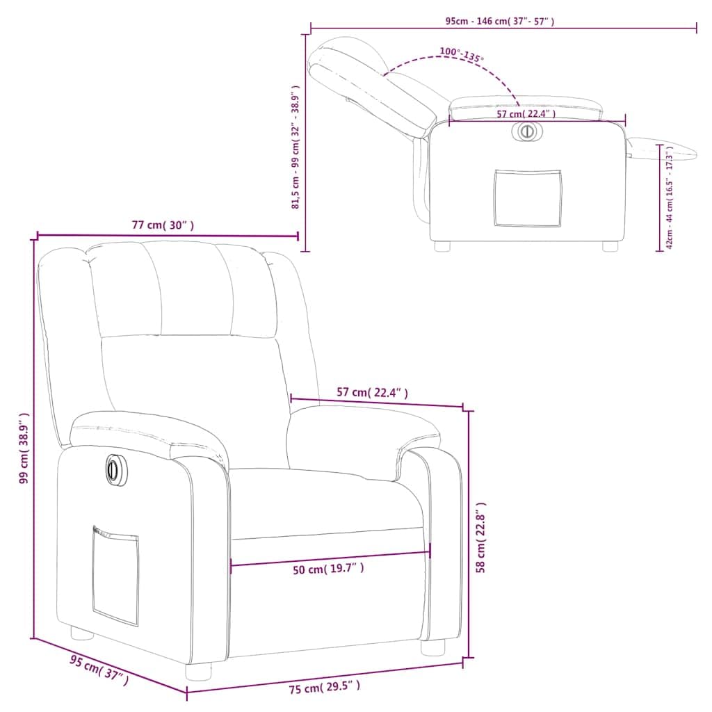 Fauteuil relax électrique en cuir synthétique rouge avec dossier et repose-pieds réglables, chaise rembourrée ergonomique avec accoudoirs, cadre en bois et métal pour salon, chambre à coucher