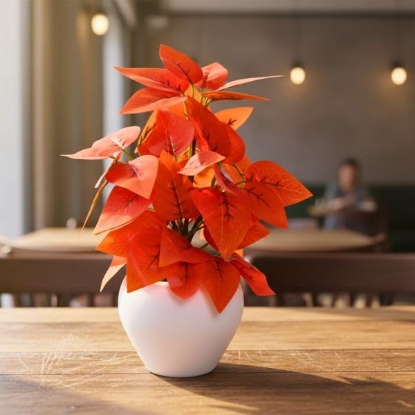 Image of fancymart Artificial Plant Leaves in Apple Pot (30 cm Height) | Small Potted Plant for Office Desk | Home Decor for Living Room | Cafe & Restaurant Table Decoration