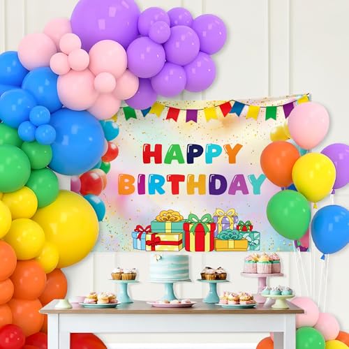 Image of SpecialYou.in Rubber Birthday Decoration Kit For Baby Girl Or Boy, Multicolor Balloons Decoration Kit With Multicolor Backdrop, Birthday Decor Items For Kids' Party- 76 Pcs
