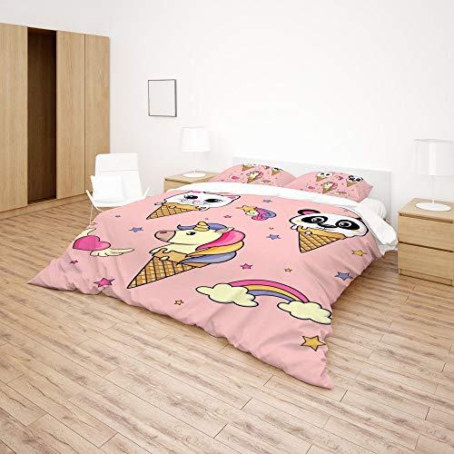 Parure de lit motif animal rose 3 pièces King polyester ultra doux toutes saisons