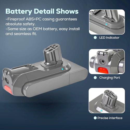 Image of Batryuic Upgraded 6000mAh V12 Battery Compatible for Dyson V12 Detect Slim Vacuum Cleaner for Dyson V12 Battery Replacement Replace Pt No. 965470-01, SV20, SV26, SV30, SV34, SV35, SV46