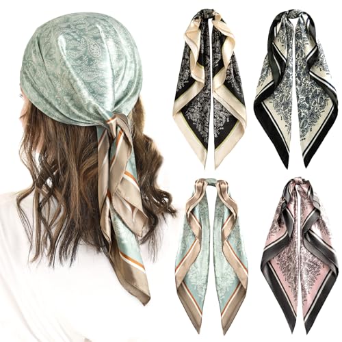IwIeIaIrI Head Hair Scarf for Women,Satin Silk Printed Square Bandana Scarf for Hair 35 Inches