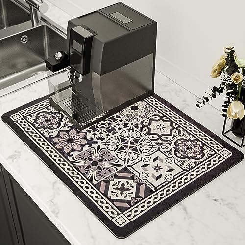 Lilithmanor Coffee Mat, Boho Style Dish Drying Mat, Fast Water Absorption, Hide Stains, Easy to Clean, Fit Coffee Bar Accessories, Bar Mats for Countertop (12